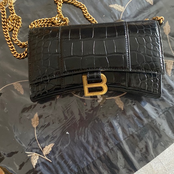 BALENCIAGA HOURGLASS WALLET WITH CHAIN CROCODILE EMBOSSED - Picture 1 of 3